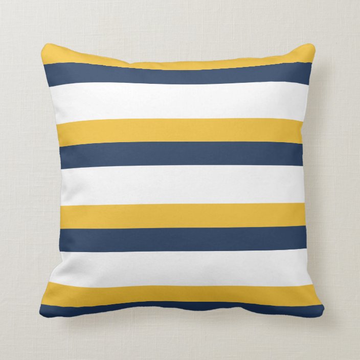 Navy Yellow White Stripes Pattern Throw Pillow | Zazzle.com