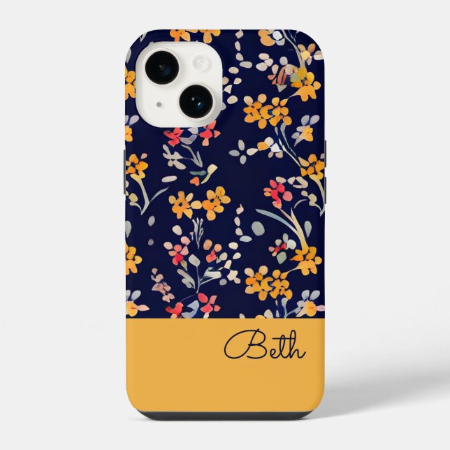 Navy Yellow Wildflower iPhone Case (Back)