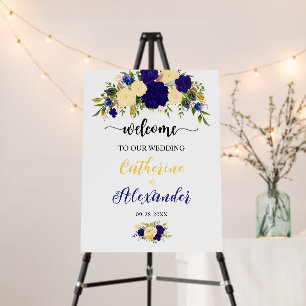 Navy & Yellowish Gold Floral Bouquet Wedding Foam Board