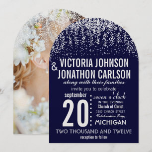Navy Your Photo Confetti ModernTypography Invitation