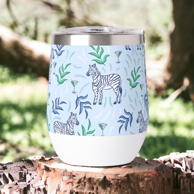 Navy Zebra Martinis Blue Preppy  Thermal Wine Tumbler (Creator Uploaded)