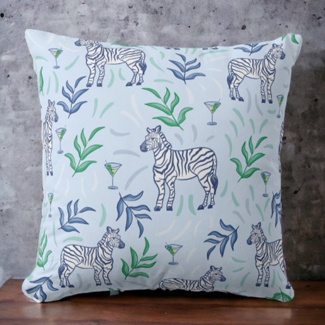 Navy Zebras Martinis Foliage Preppy Decor Blue Throw Pillow (Creator Uploaded)