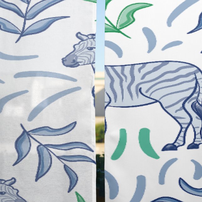 Navy Zebras Safari Jungle White Preppy Curtains (Sheer vs. Blackout)