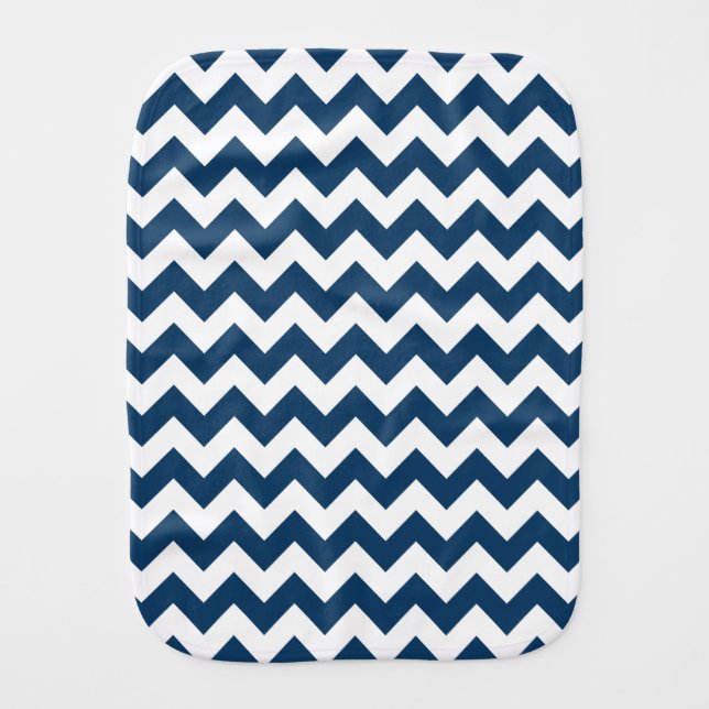Navy Zigzag, Navy Chevron, Geometric Pattern Baby Burp Cloth (Front)