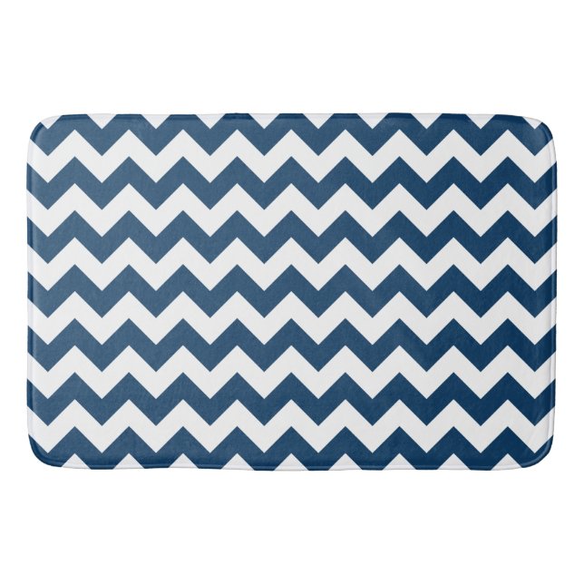 Navy Zigzag, Navy Chevron, Geometric Pattern Bath Mat (Front)