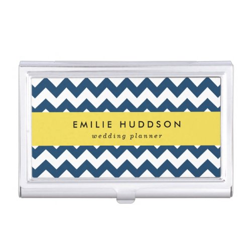 Navy Zigzag Navy Chevron Geometric Pattern Business Card Case