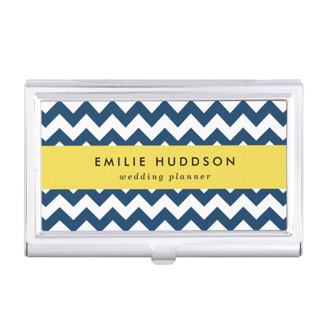 Navy Zigzag, Navy Chevron, Geometric Pattern Business Card Case (Front)