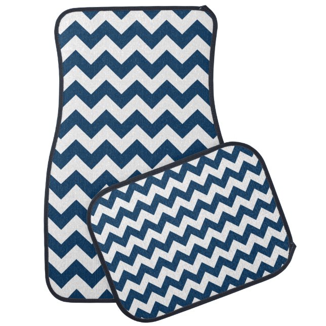 Navy Zigzag, Navy Chevron, Geometric Pattern Car Floor Mat (Set)