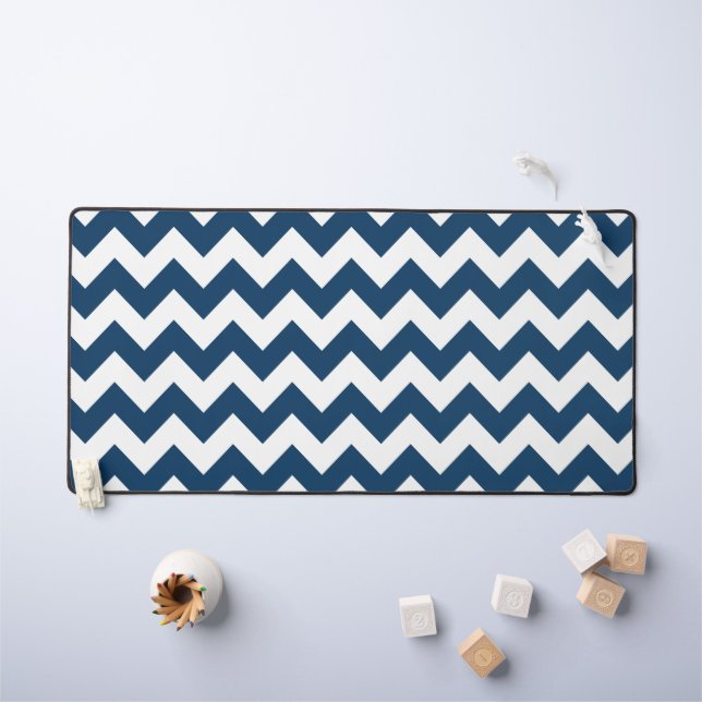 Navy Zigzag, Navy Chevron, Geometric Pattern Desk Mat (Kids Table)