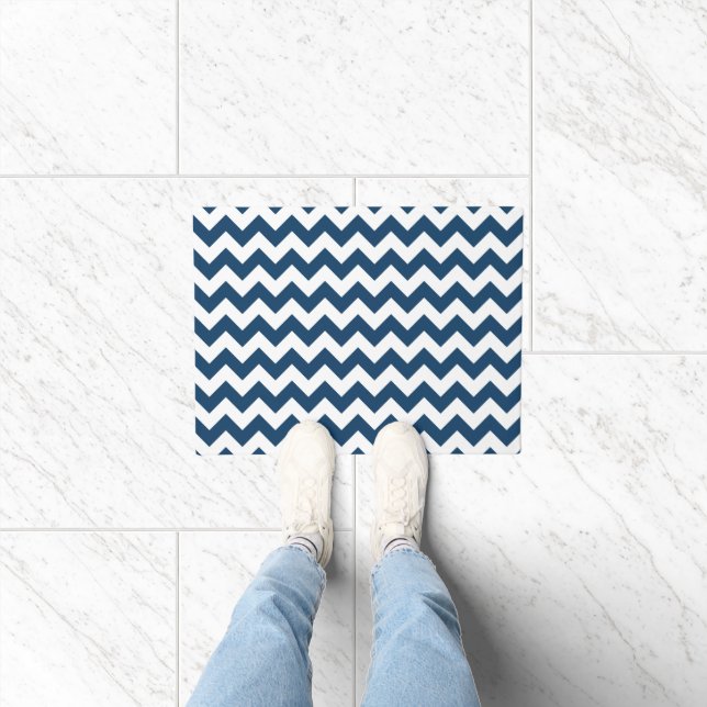 Navy Zigzag, Navy Chevron, Geometric Pattern Doormat (Indoor)