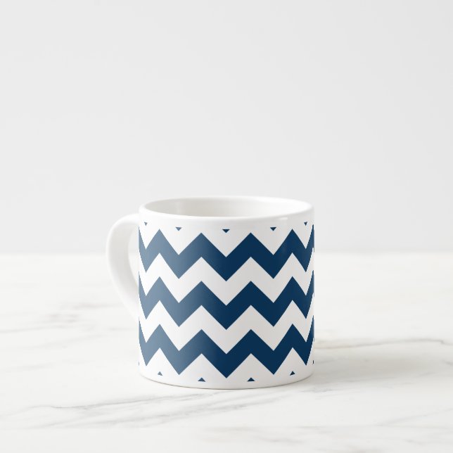 Navy Zigzag, Navy Chevron, Geometric Pattern Espresso Cup (Front Left)