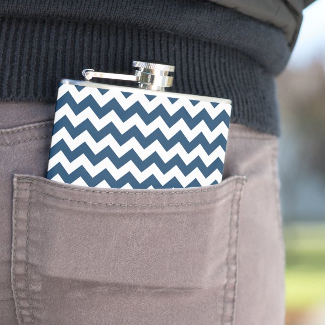 Navy Zigzag, Navy Chevron, Geometric Pattern Flask (In Situ)