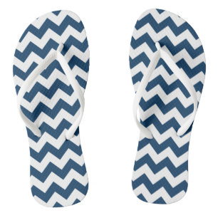 Navy Zigzag, Navy Chevron, Geometric Pattern Flip Flops