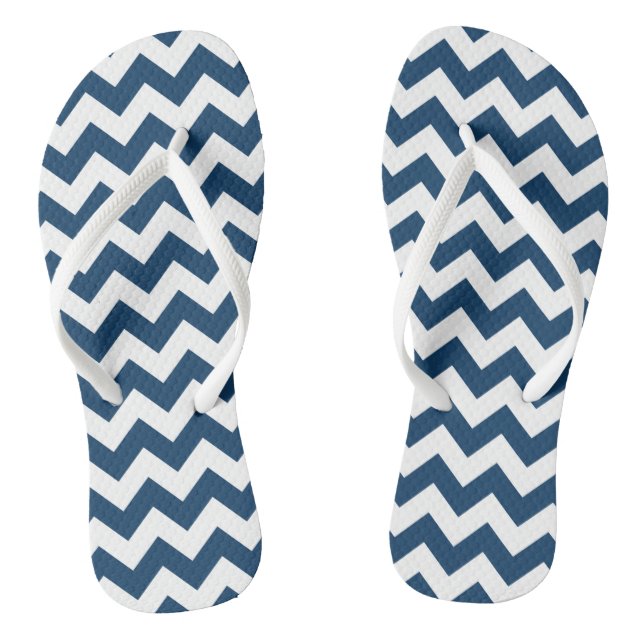 Navy Zigzag, Navy Chevron, Geometric Pattern Flip Flops (Footbed)