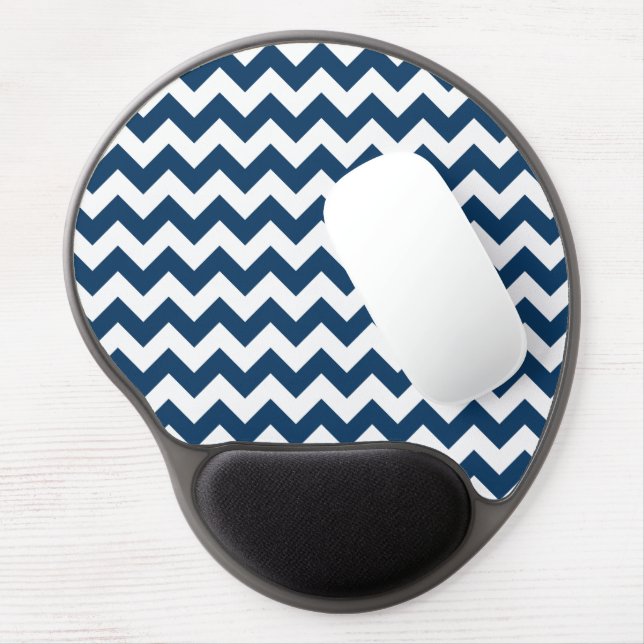 Navy Zigzag, Navy Chevron, Geometric Pattern Gel Mouse Pad (Left Side)