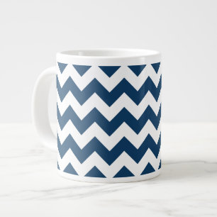 Navy Zigzag, Navy Chevron, Geometric Pattern Giant Coffee Mug