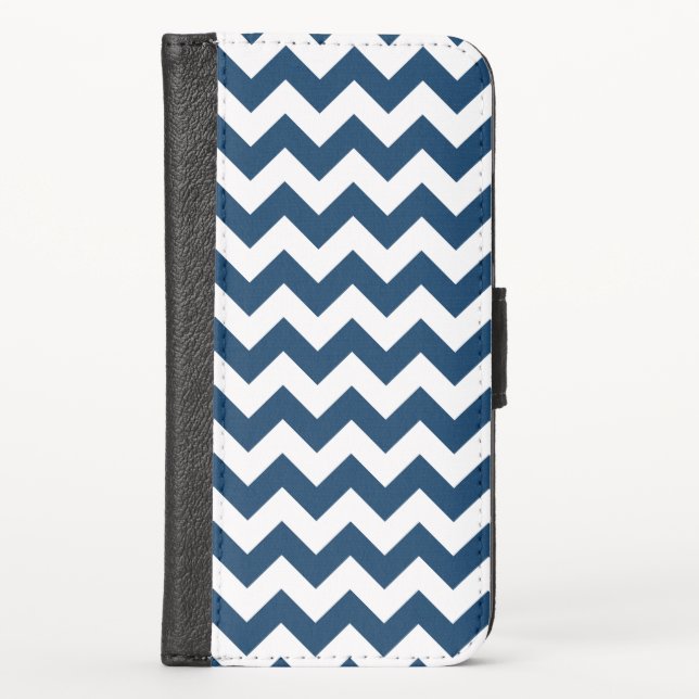 Navy Zigzag, Navy Chevron, Geometric Pattern iPhone Wallet Case (Front)