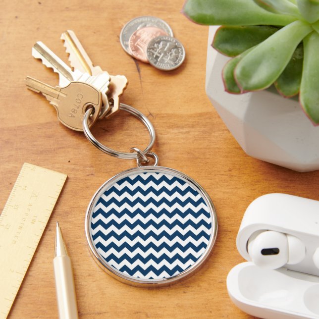 Navy Zigzag, Navy Chevron, Geometric Pattern Keychain (Desk)