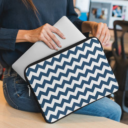 Navy Zigzag, Navy Chevron, Geometric Pattern Laptop Sleeve