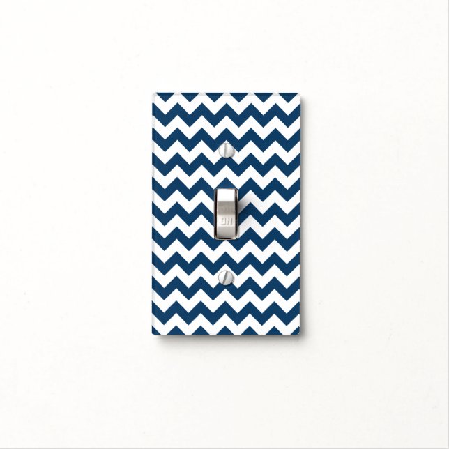 Navy Zigzag, Navy Chevron, Geometric Pattern Light Switch Cover (In Situ)
