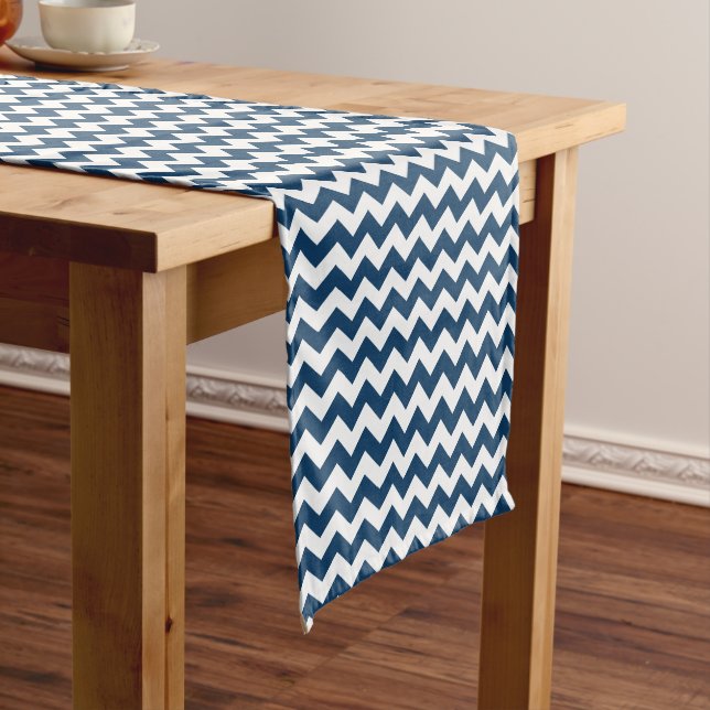 Navy Zigzag, Navy Chevron, Geometric Pattern Medium Table Runner (In Situ)