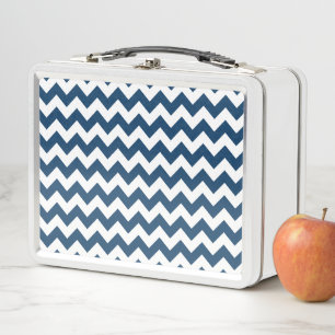 Navy Zigzag, Navy Chevron, Geometric Pattern Metal Lunch Box