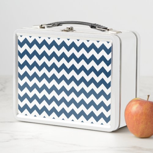 Navy Zigzag Navy Chevron Geometric Pattern Metal Lunch Box