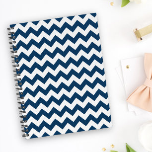 Navy Zigzag, Navy Chevron, Geometric Pattern Notebook
