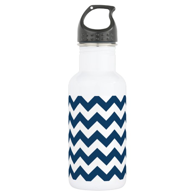 Navy Zigzag, Navy Chevron, Geometric Pattern Stainless Steel Water Bottle (Front)