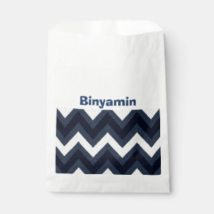 Navy zigzag upsherin favor bag with name