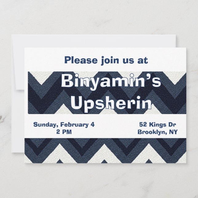 Navy zigzag upsherin invitation (Front)