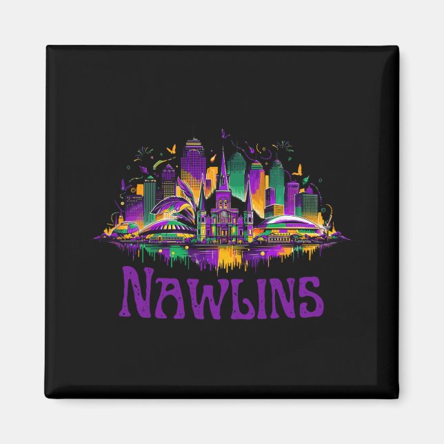 Nawlins New Orleans Cityscape Mardi-gras Souvenir  Magnet (Front)