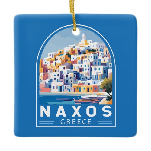 Naxos Greece Illustration Travel Art Vintage Ceramic Ornament