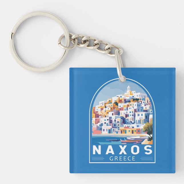 Naxos Greece Illustration Travel Art Vintage Keychain (Front)