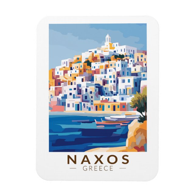 Naxos Greece Illustration Travel Art Vintage Magnet (Vertical)