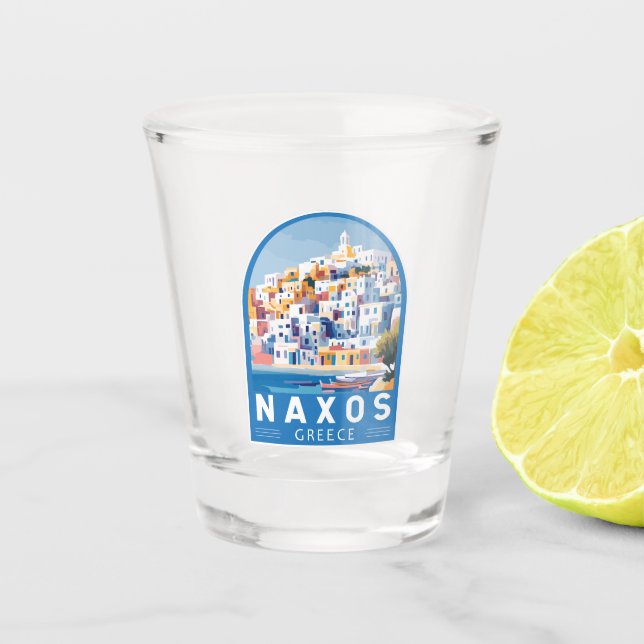 Naxos Greece Illustration Travel Art Vintage Shot Glass (Front)