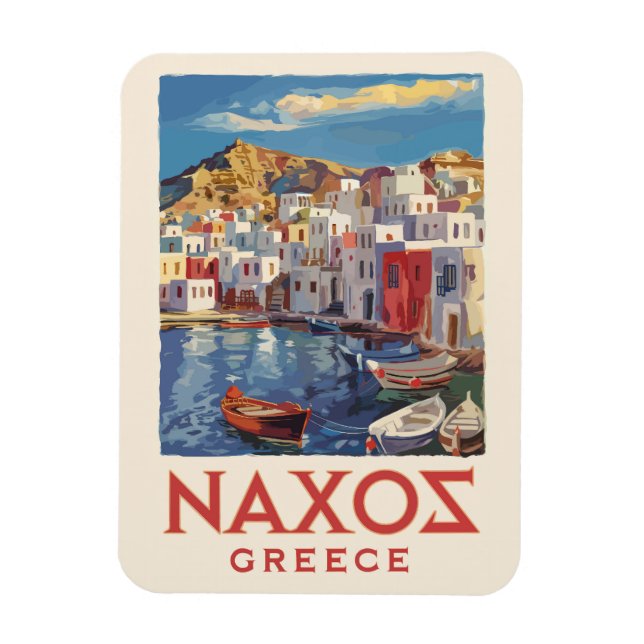 Naxos Greece Painterly Travel Art Vintage Magnet (Vertical)