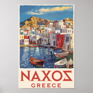 Naxos Greece Painterly Travel Art Vintage Poster