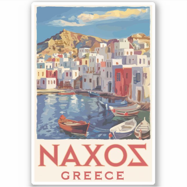 Naxos Greece Painterly Travel Art Vintage Sticker (Front)