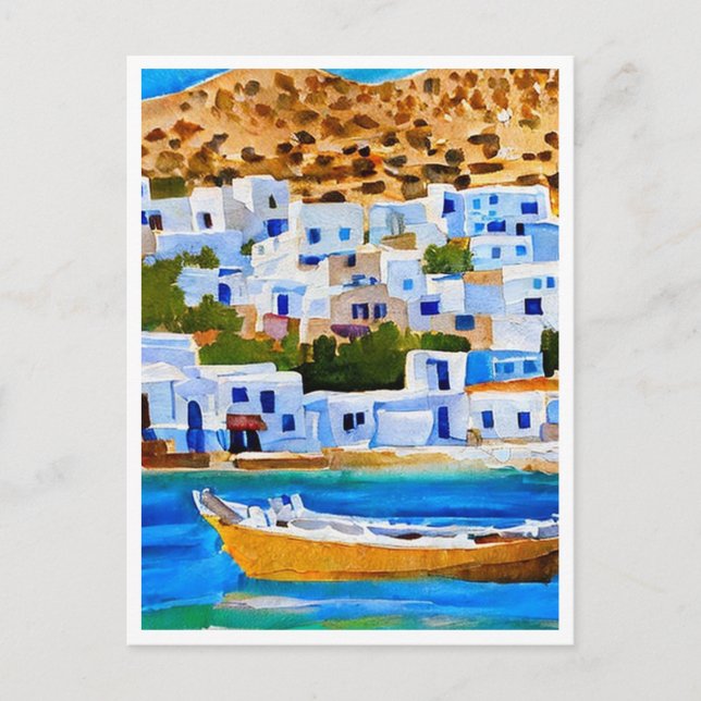 Naxos Greece Retro Painting Postcard (Front)