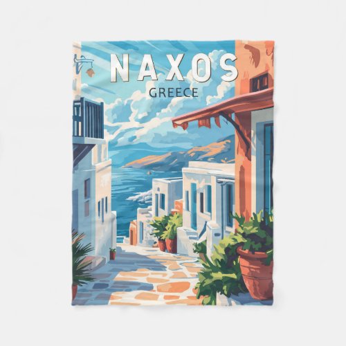 Naxos Greece Travel Art Vintage Fleece Blanket