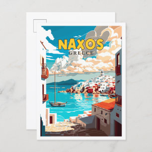 Naxos Greece vintage travel illustration Postcard