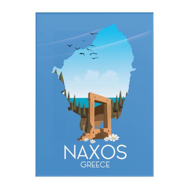 Naxos Map Greek travel poster. Acrylic Print (Front)