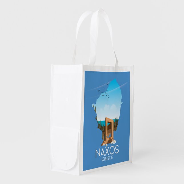 Naxos Map Greek travel poster. Grocery Bag (Front Side)