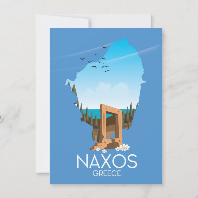 Naxos Map Greek travel poster. Invitation (Back)