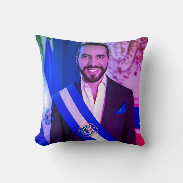 Nayib Bukele, President of El Salvadore Throw Pillow (Front)