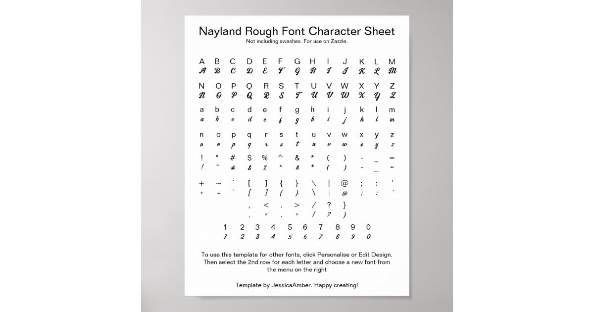 Nayland Rough Font Character Sheet for Zazzle Poster Zazzle
