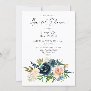 Nayv, Dusty Blue & Blush Pink Floral Bridal Shower Invitation