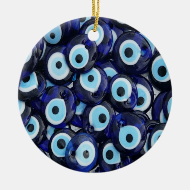 Nazar Amulets Evil Eye Stones Blue Pattern Ceramic Ornament (Front)
