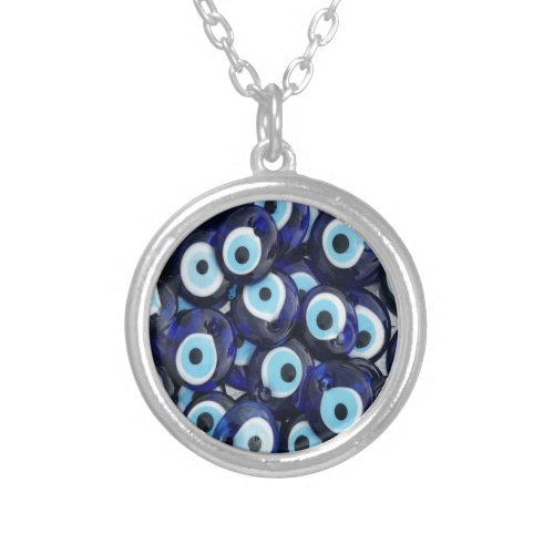 Nazar Amulets Evil Eye Stones Blue Pattern Silver Plated Necklace